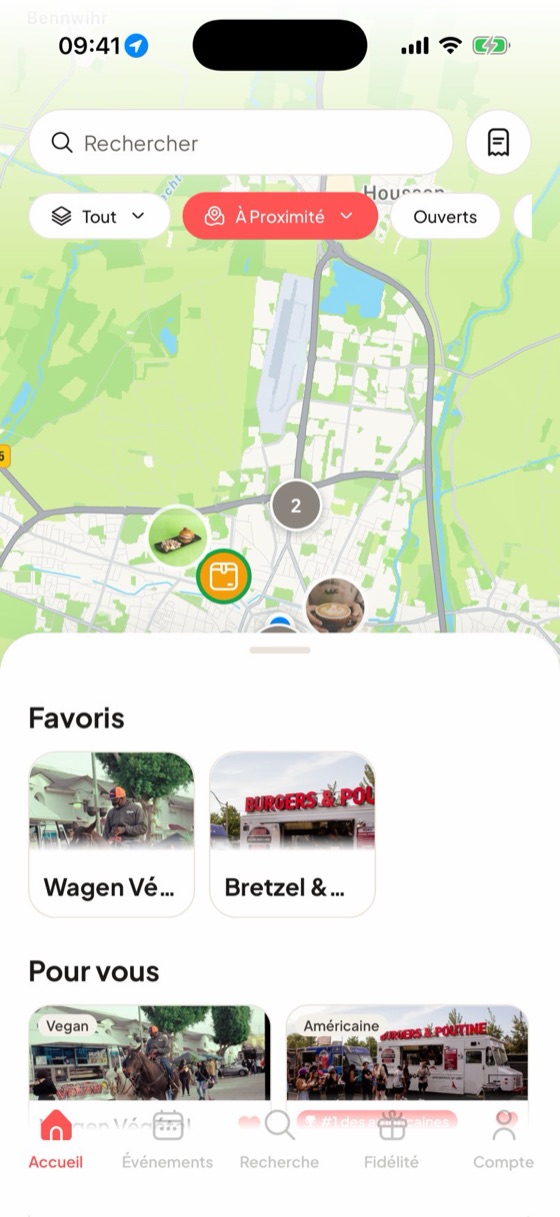Application Food Truck & Match : carte des food trucks ouverts autour de vous, favoris et suggestions